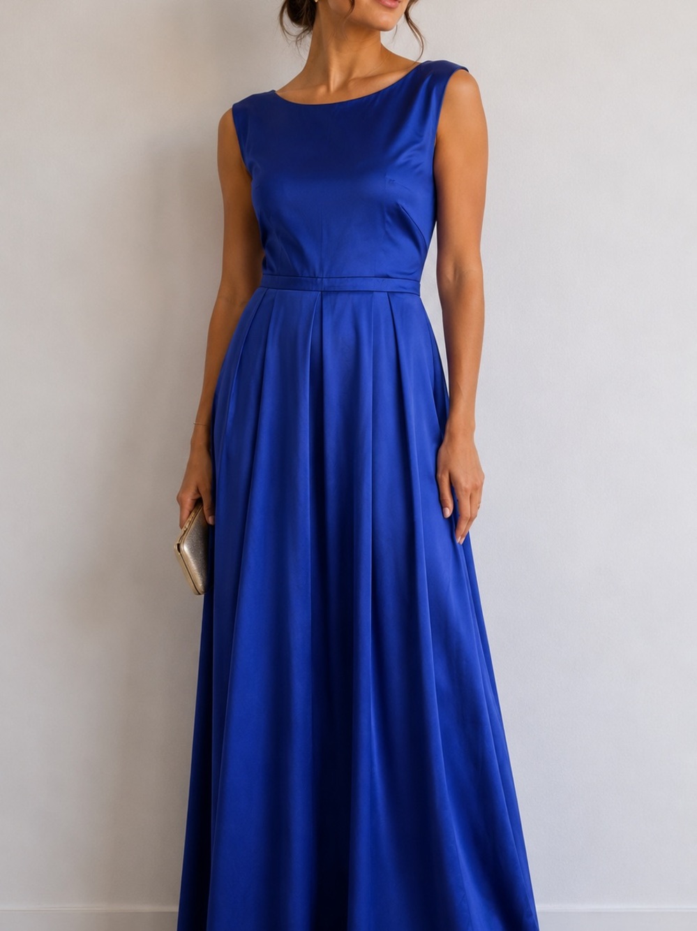 Tahari Satin Navy Blue Sleeveless Maxi Dress